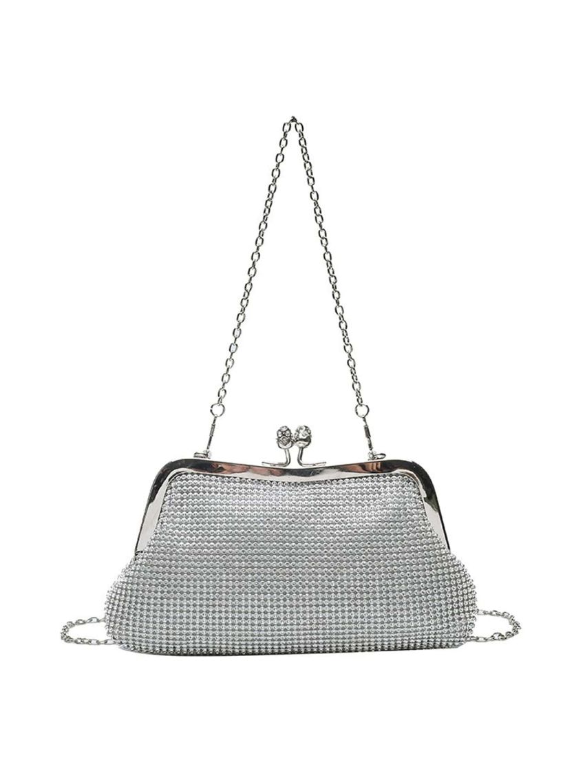 Rhinestone Decor Kiss Lock Chain Bag