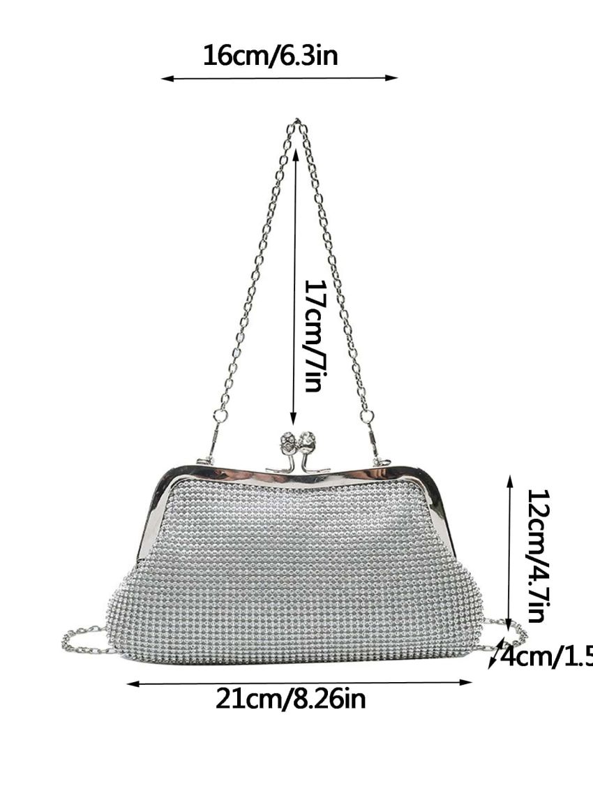 Rhinestone Decor Kiss Lock Chain Bag