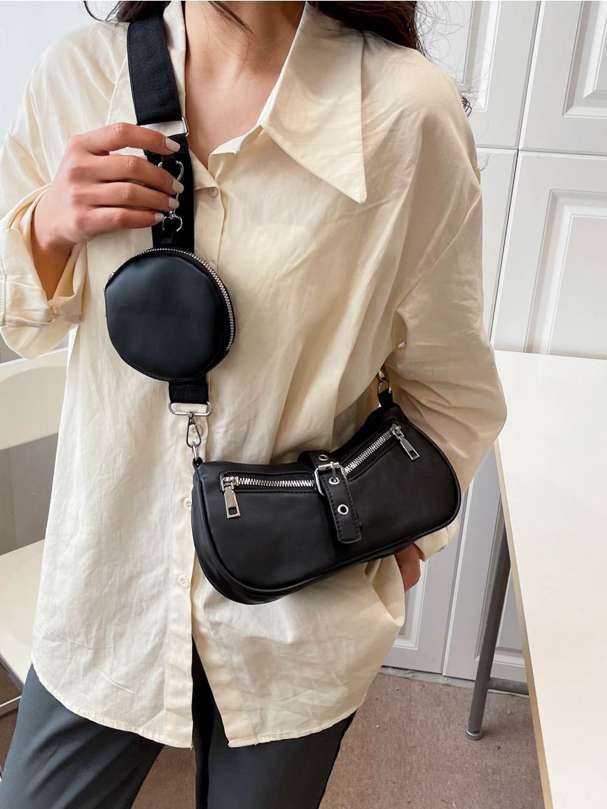 Buckle Decor Hobo Bag With Coin Purse