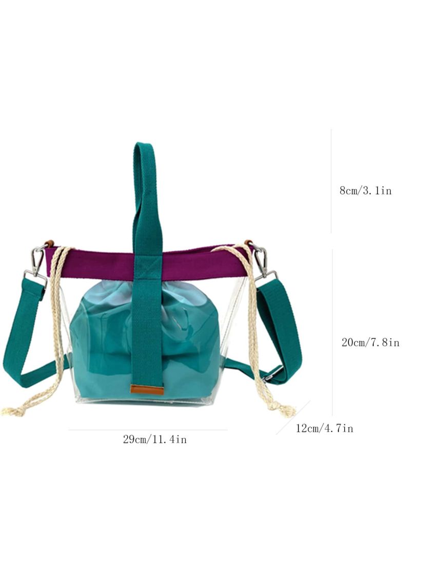 Colorblock Satchel Clear Square Bag With Drawstring Design