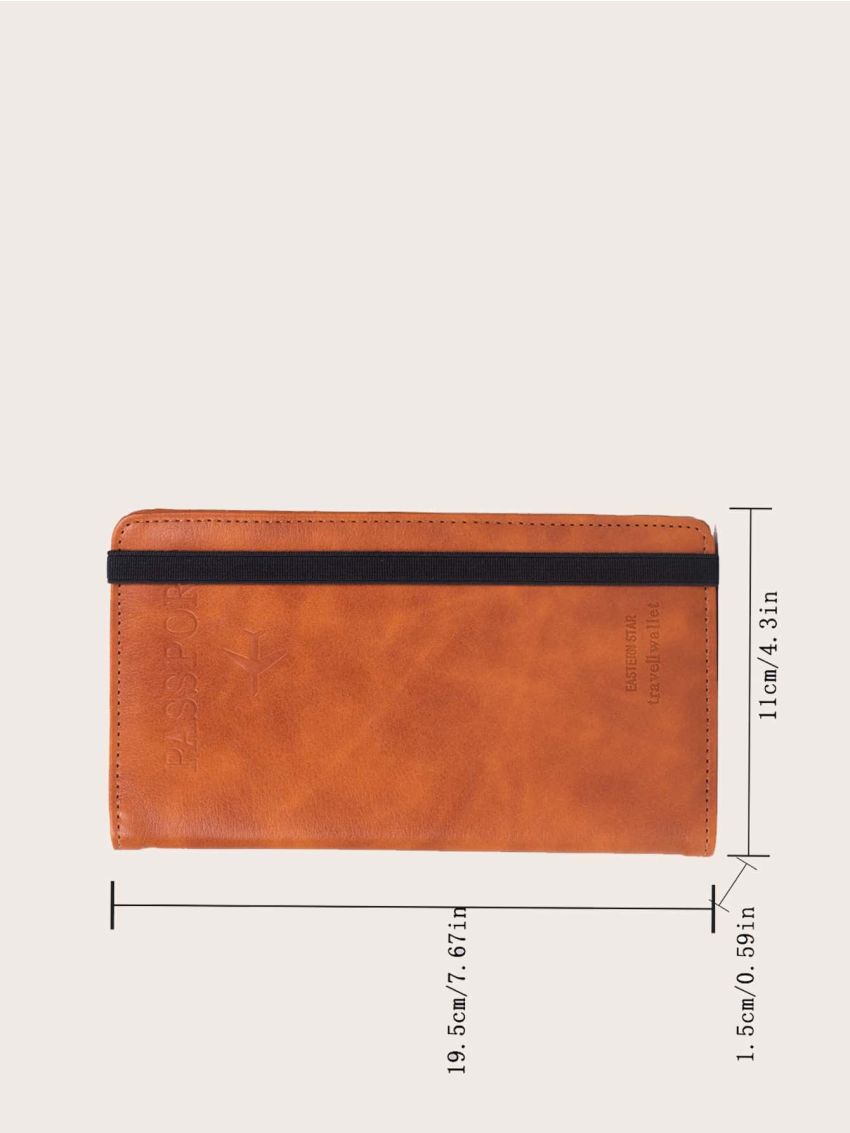 Brown Slim Minimalist Passport Case With Letter Graphic