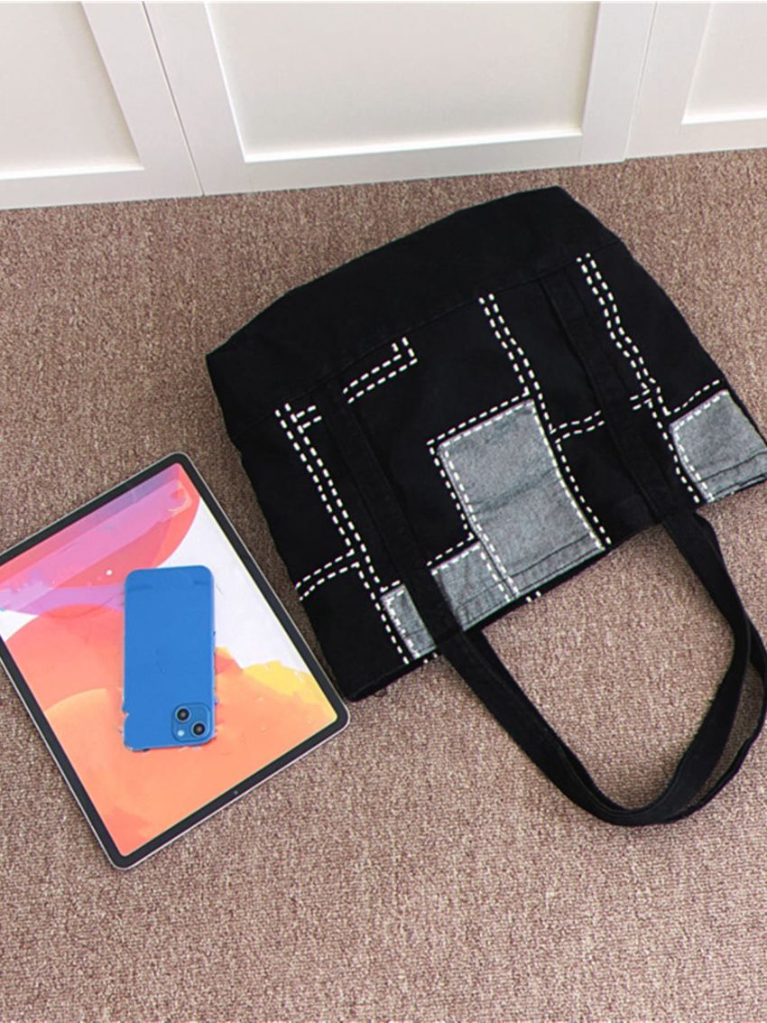 Unisex Colorblock Shopper Bag Casual Tote Bag