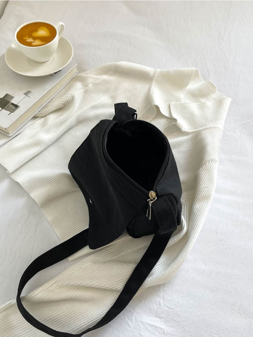 Mini Flap Messenger Bag Solid Black