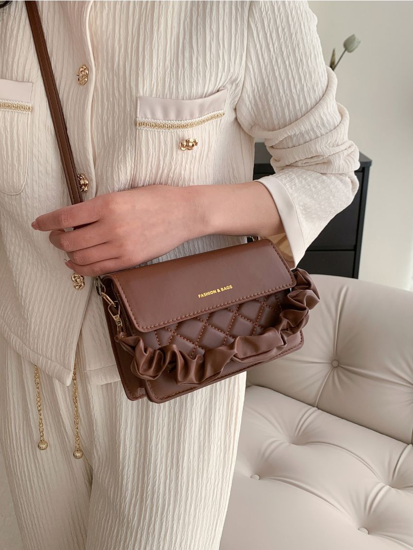 Mini Letter Detail Satchel Bag Brown Square Bag