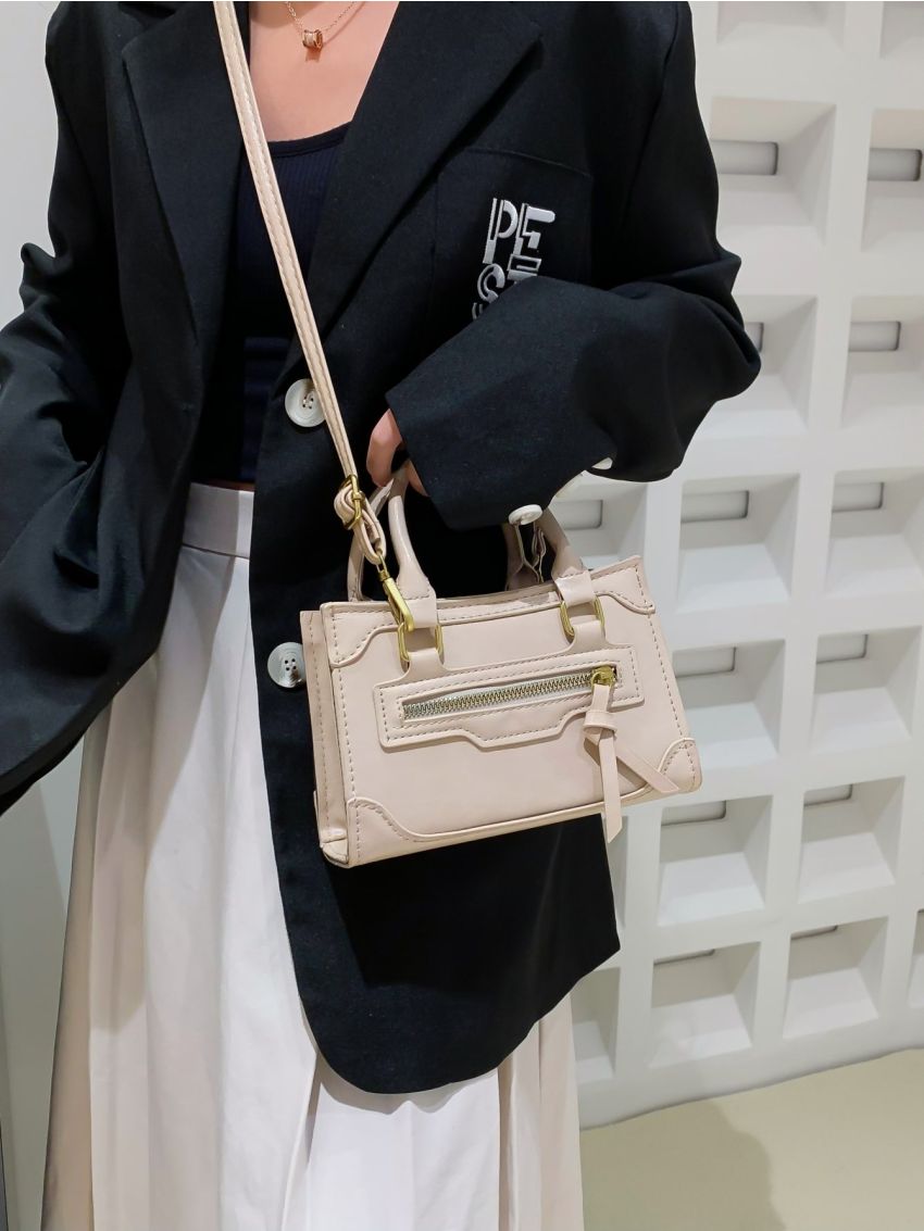 Mini Zipper Satchel Bag Double Handle Square Bag