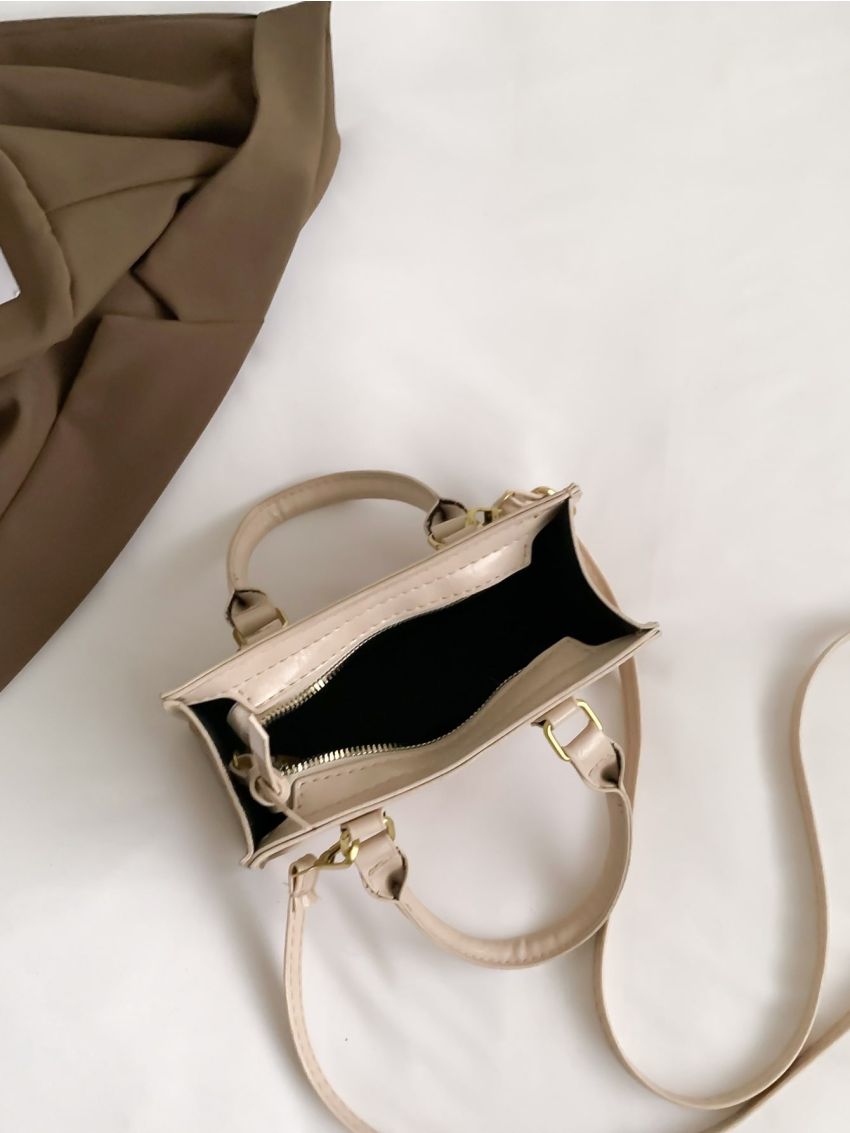 Mini Zipper Satchel Bag Double Handle Square Bag