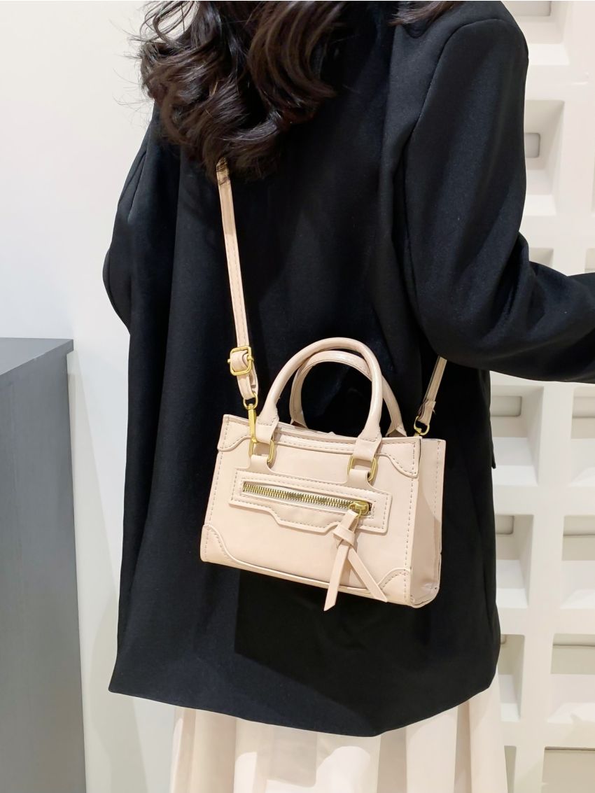 Mini Zipper Satchel Bag Double Handle Square Bag