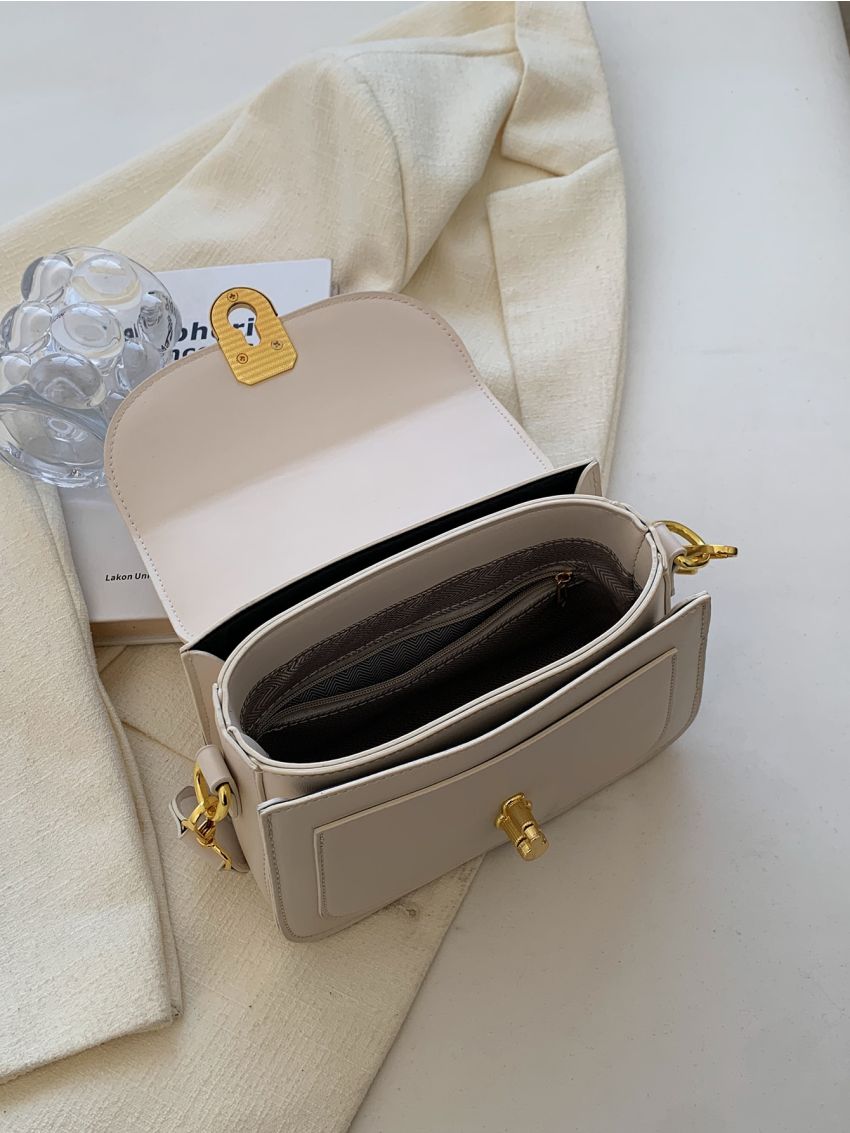 Twist Lock Saddle Bag Flap Crossbody Bag