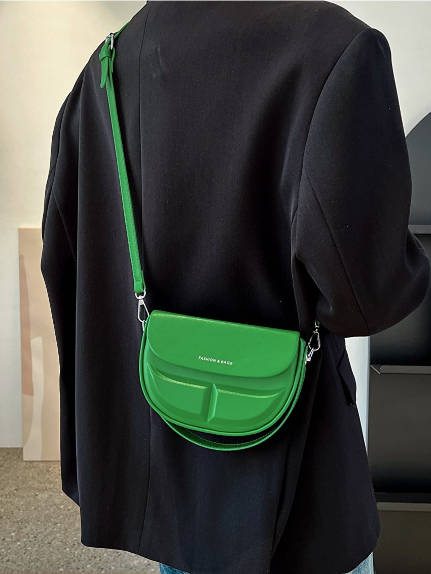 Letter Graphic Saddle Bag Flap Mini Satchel Bag