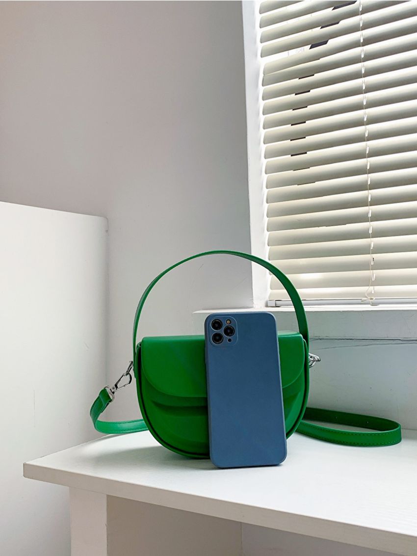 Letter Graphic Saddle Bag Flap Mini Satchel Bag