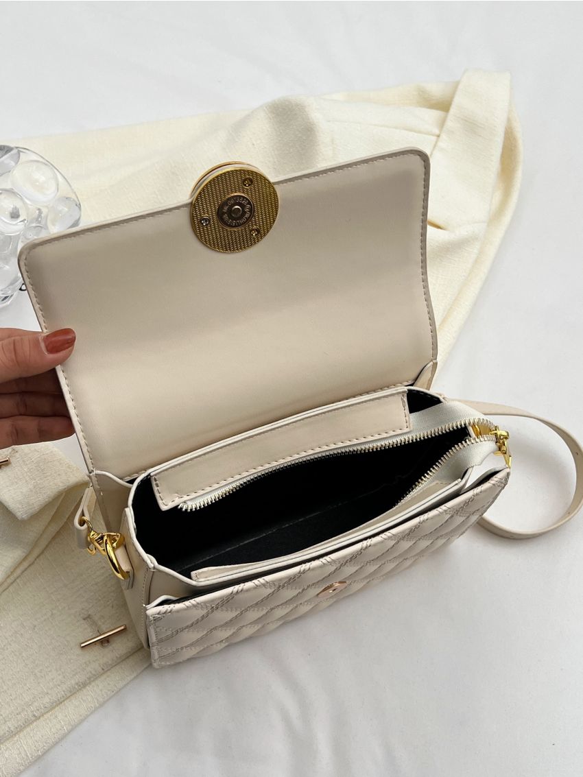 Metal Decor Square Bag Quilted Crossbody Bag