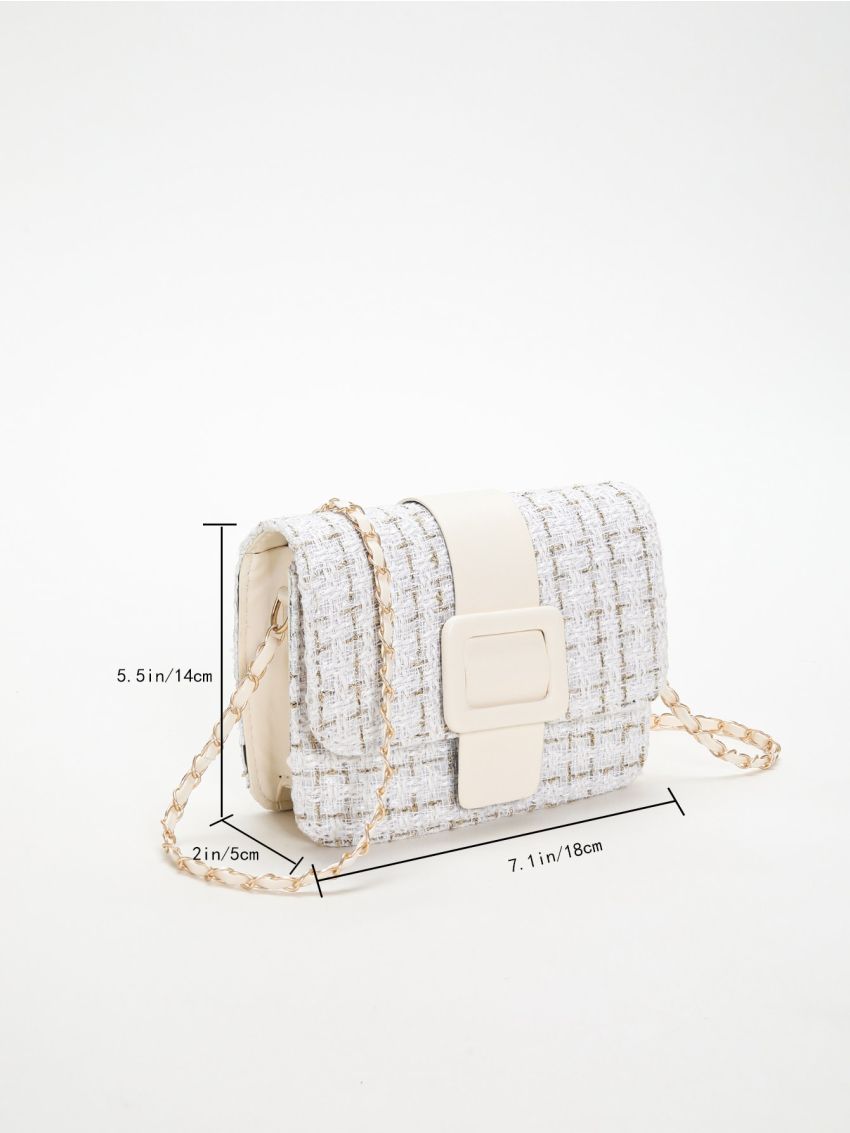 Plaid Pattern Square Bag White Flap Crossbody Square Bag