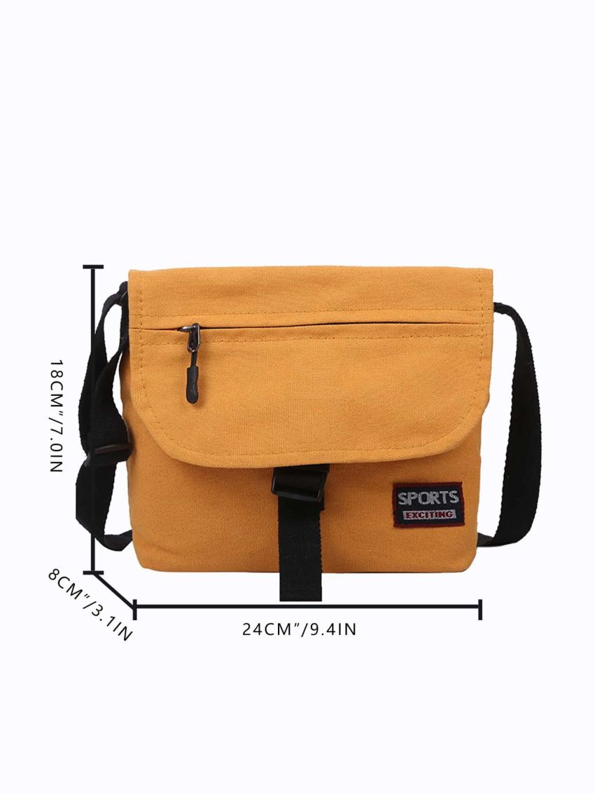 Letter Patch Messenger Bag Zipper Front Decor Adjustable Strap For Daily