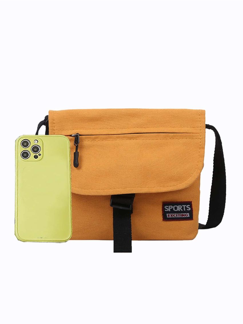 Letter Patch Messenger Bag Zipper Front Decor Adjustable Strap For Daily