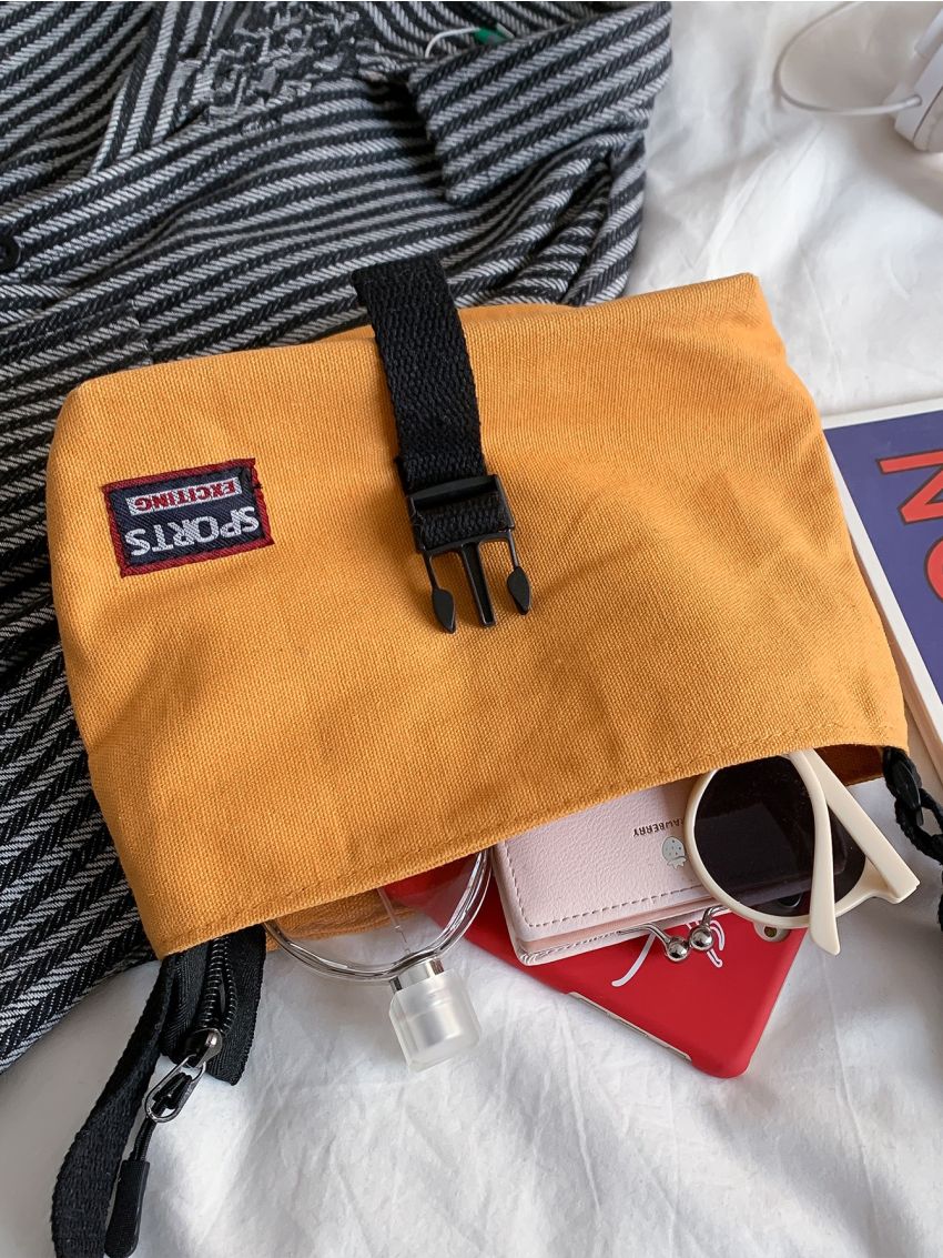 Letter Patch Messenger Bag Zipper Front Decor Adjustable Strap For Daily