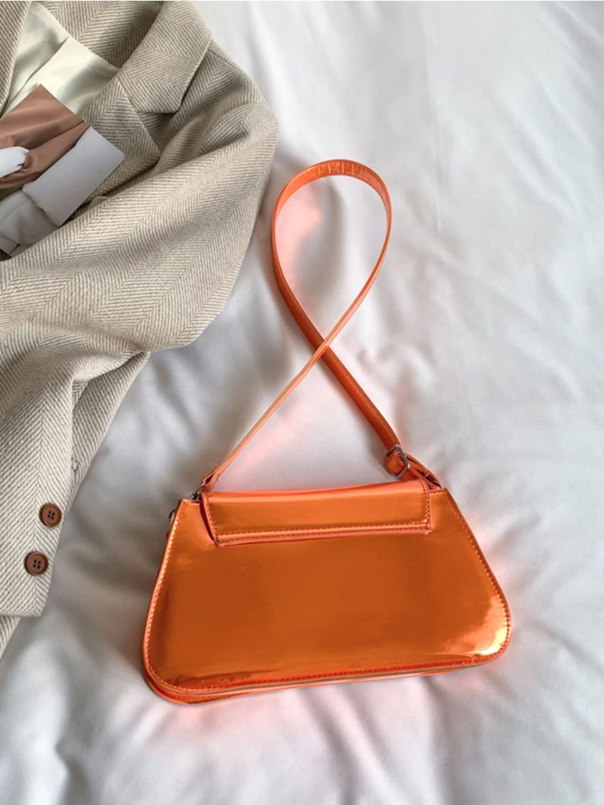 Metallic Baguette Bag Flap Shoulder Bag