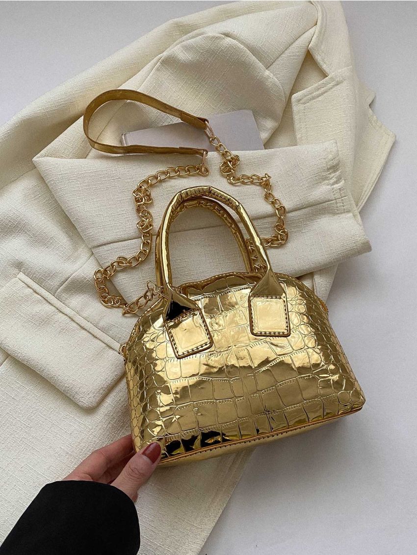 Crocodile Embossed Dome Bag Metallic Mini Funky