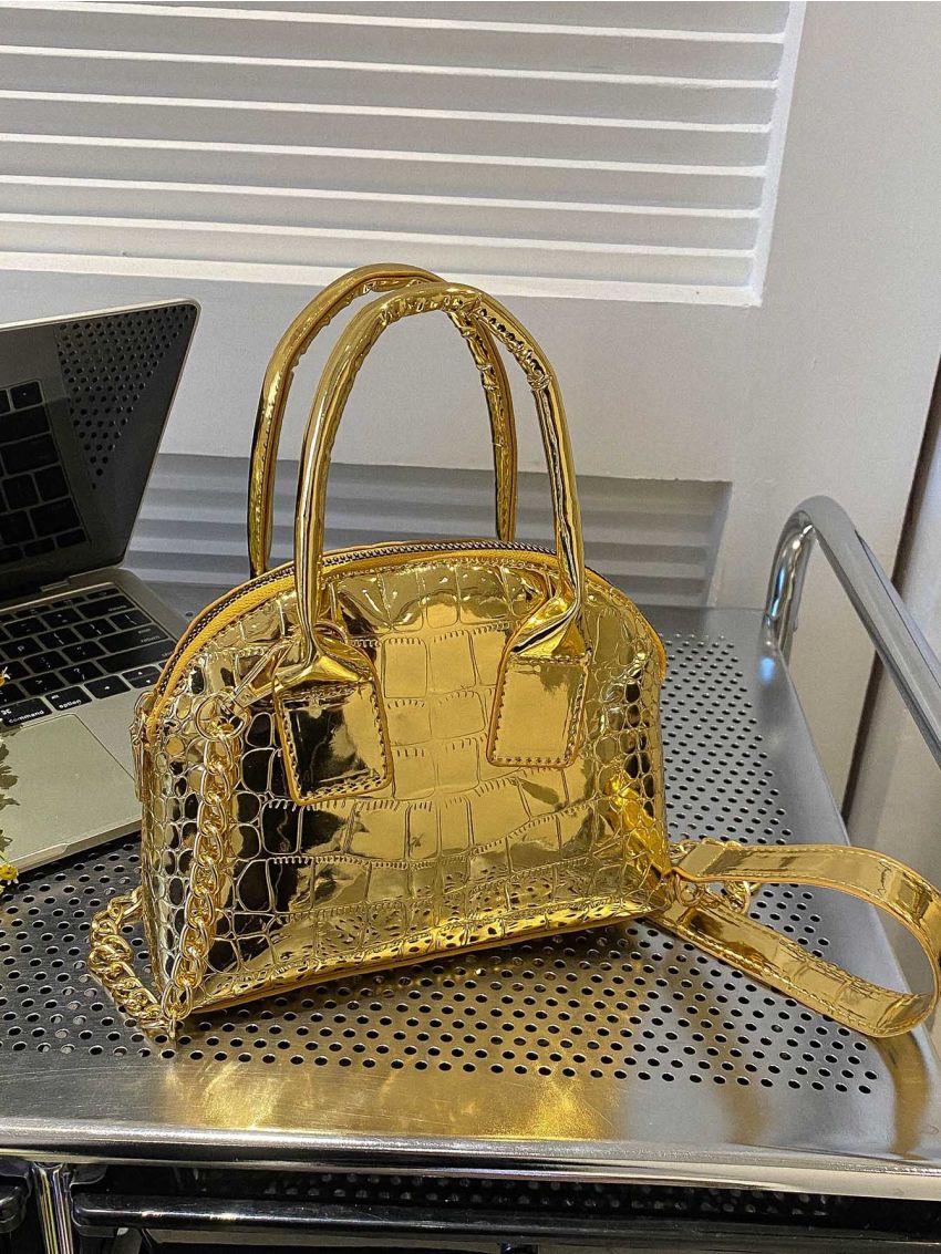 Crocodile Embossed Dome Bag Metallic Mini Funky