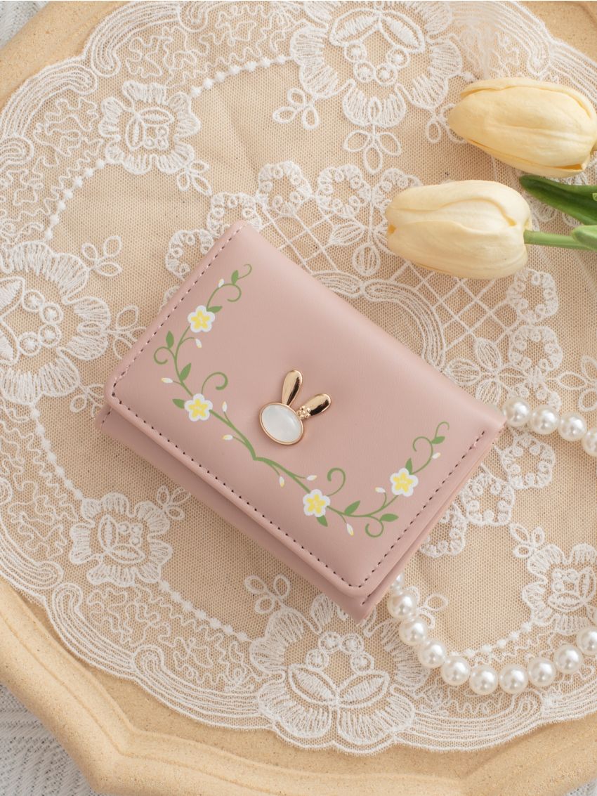 Flower Pattern Cartoon Rabbit Decor Small Wallet For Daily