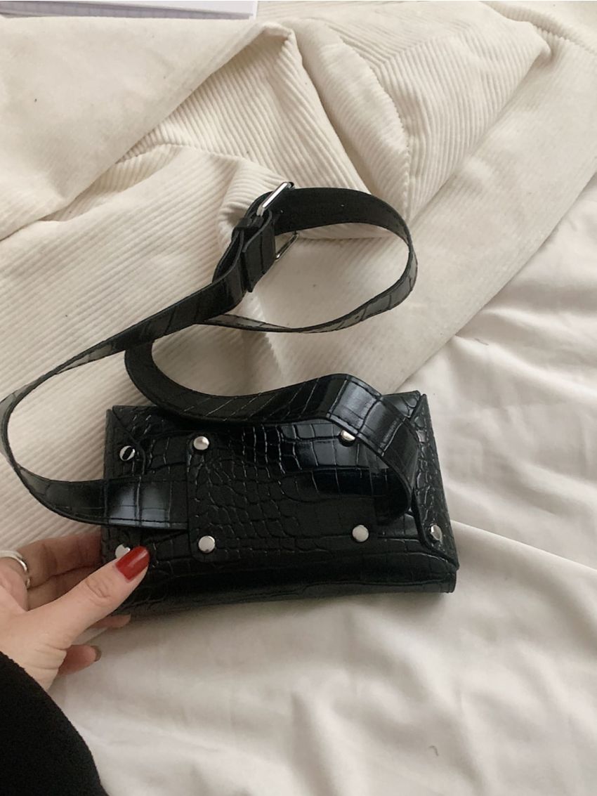 Mini Crocodile Embossed Waist Bag Flap Belt Bag