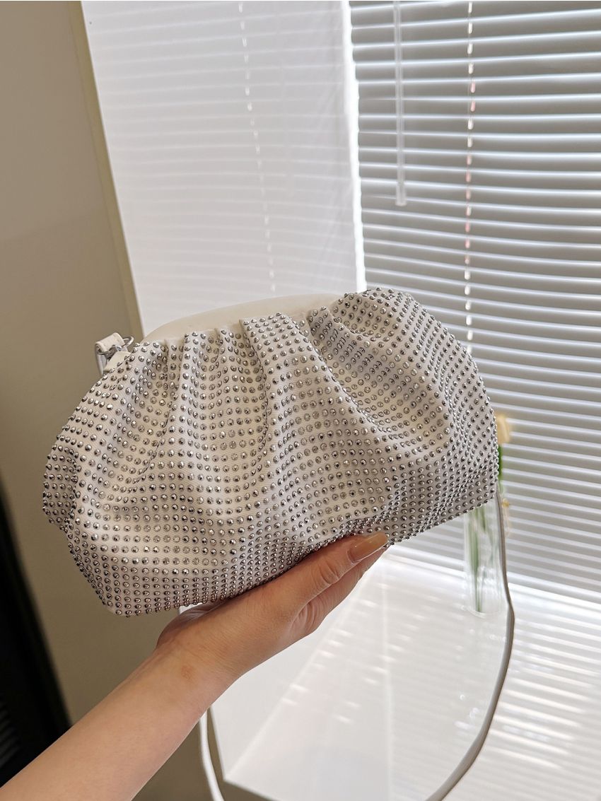 Glamorous Evening Bag Rhinestone Decor Ruched Bag