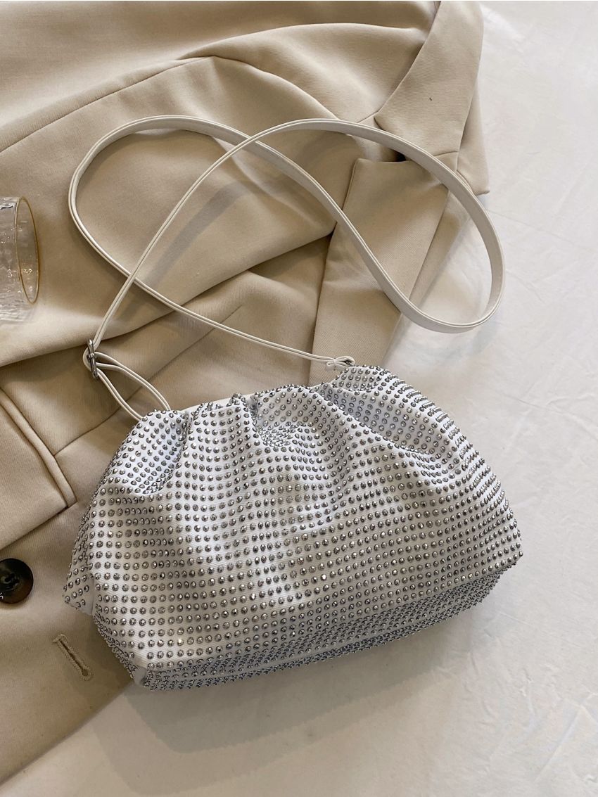 Glamorous Evening Bag Rhinestone Decor Ruched Bag