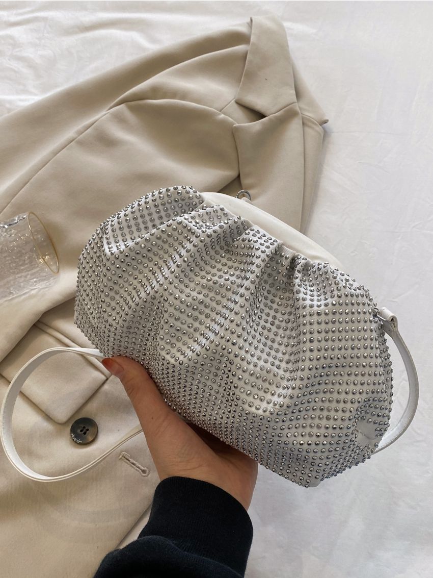 Glamorous Evening Bag Rhinestone Decor Ruched Bag