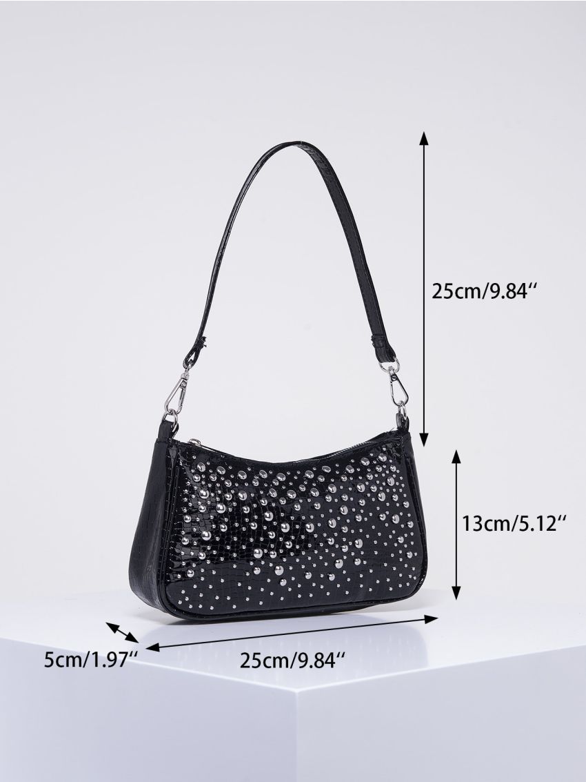 Studded Decor Baguette Bag