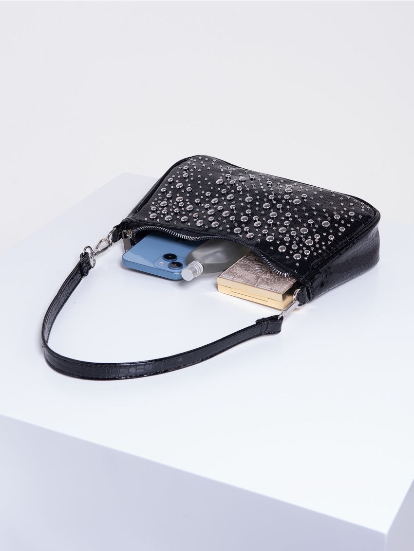 Studded Decor Baguette Bag