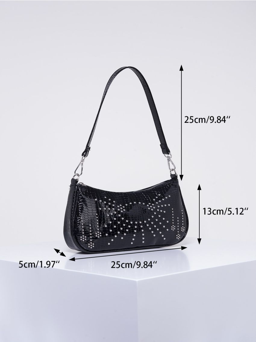 Studded Decor Baguette Bag