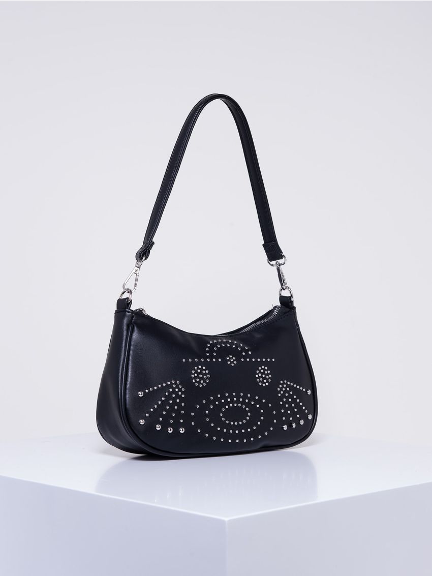 Studded Decor Shoulder Bag Black Hobo Bag For Punk