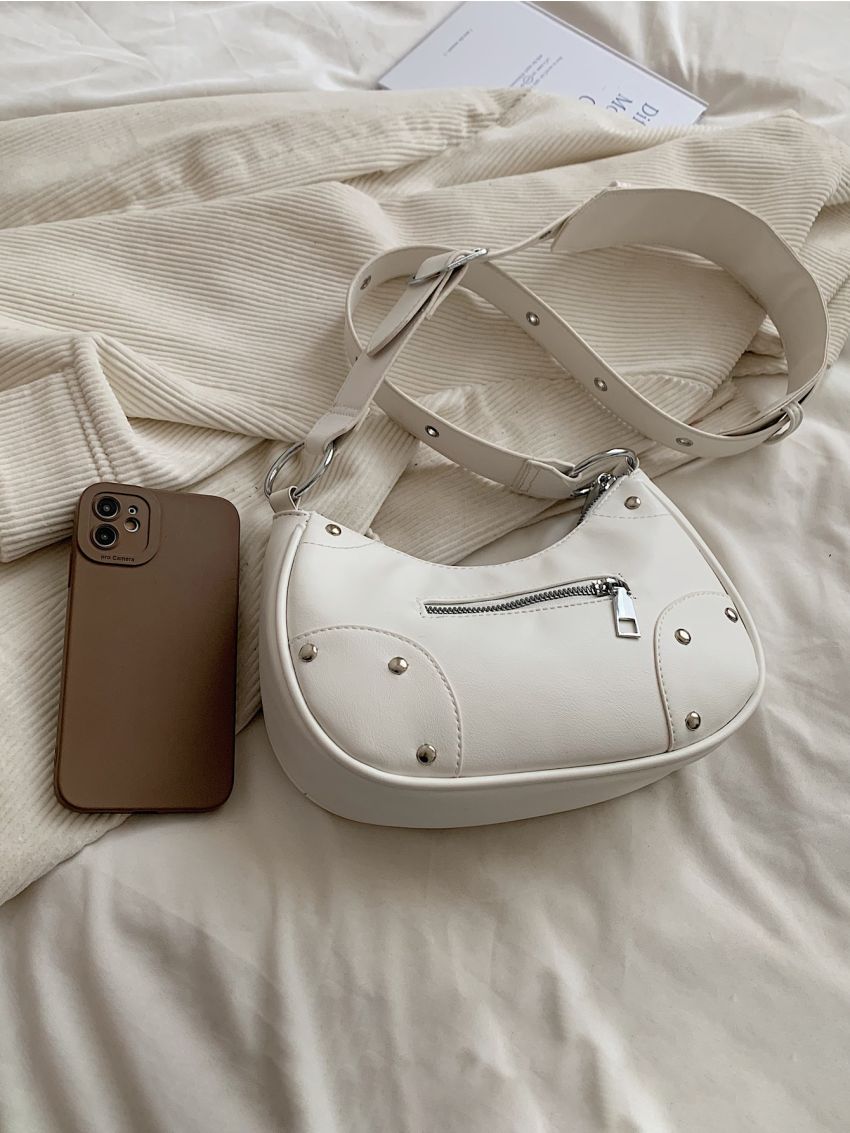 Studded Decor Hobo Bag