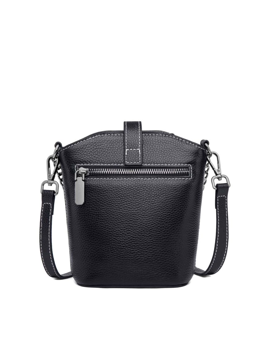 Genuine Leather Mini Crocodile Embossed Bucket Bag Chain Decor