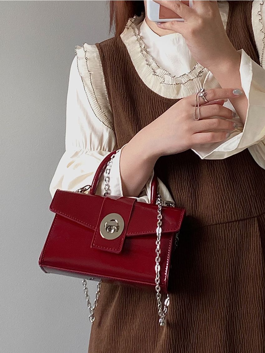 Mini Metal Decor Satchel Flap Chain Square Bag, Clear Bag