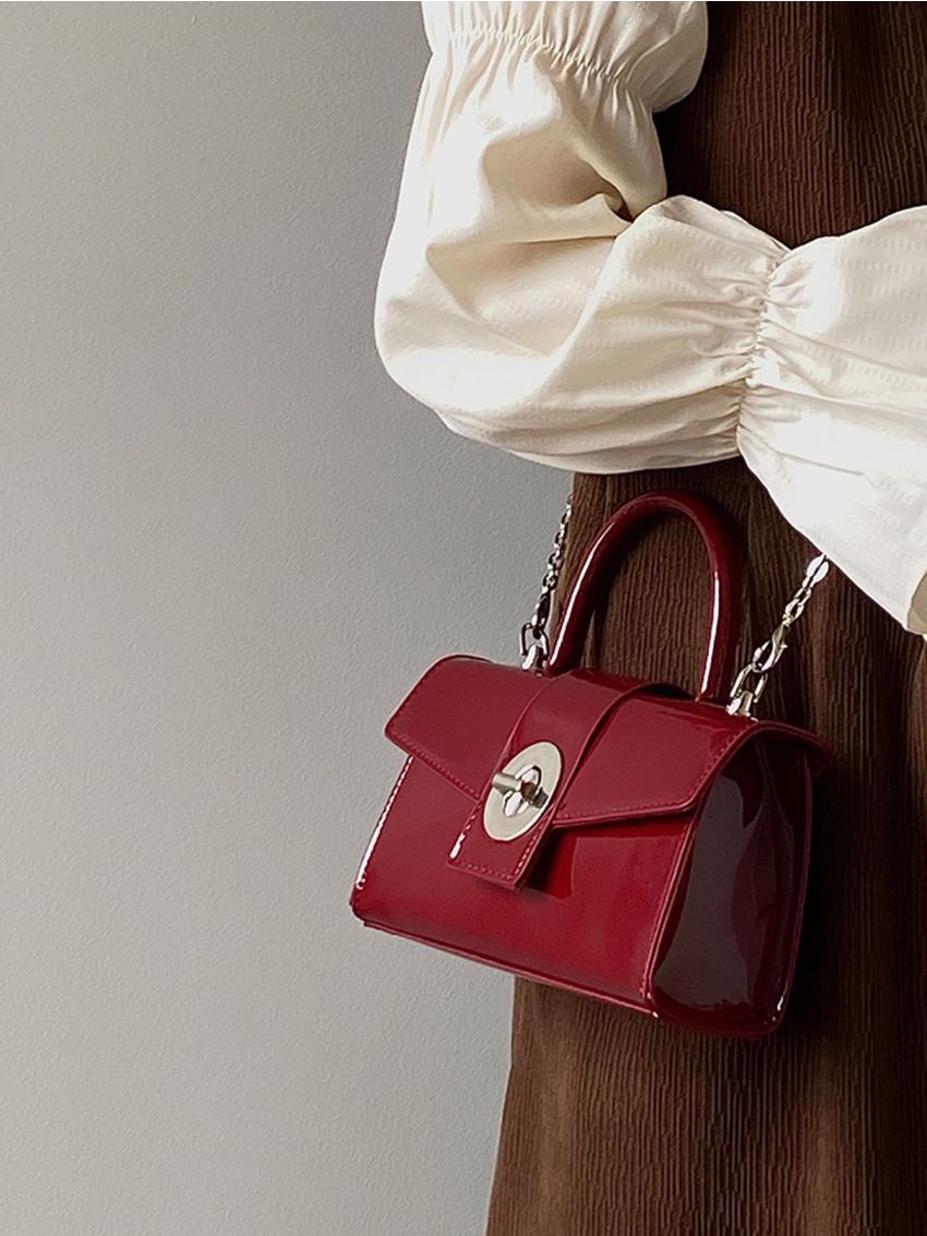 Mini Metal Decor Satchel Flap Chain Square Bag, Clear Bag