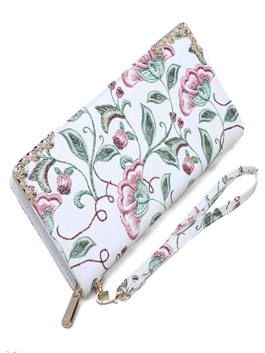 Floral Embroidered Long Wallet PU For Daily Life