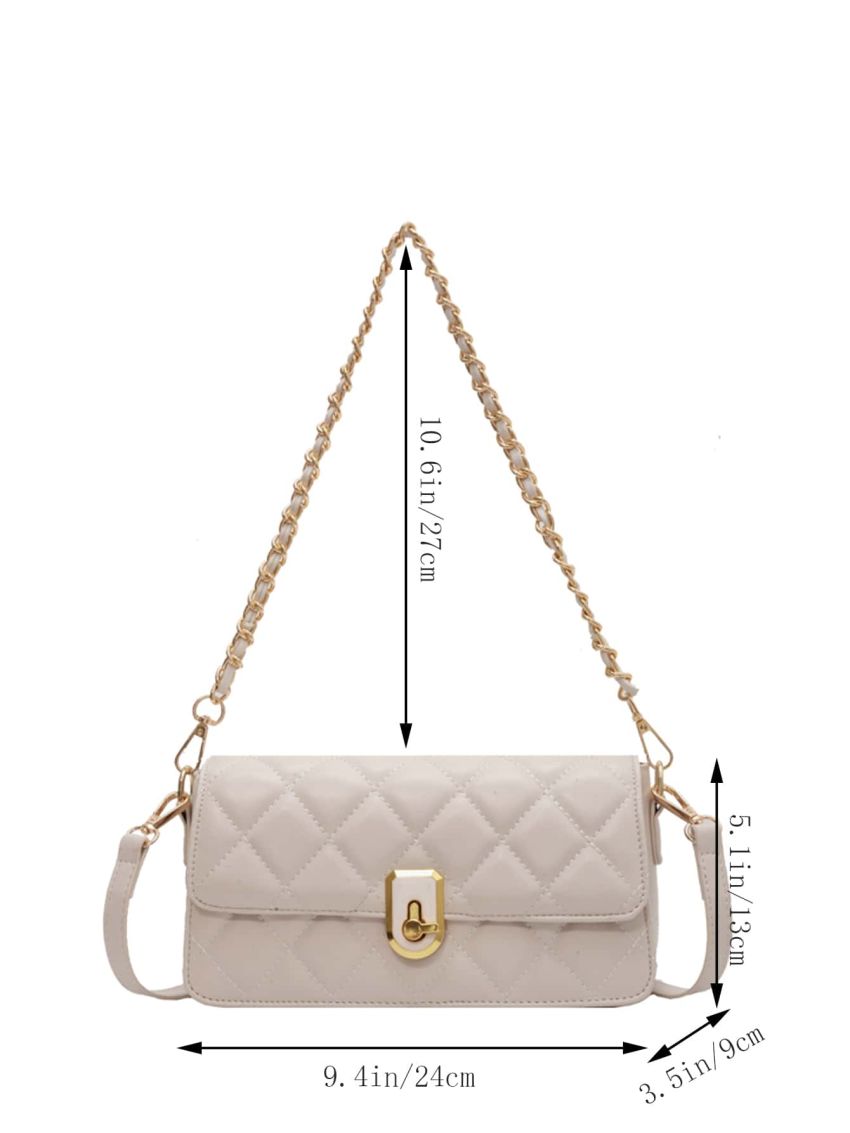 Quilted Pattern Shoulder Tote Bag Metal Lock Chain Square Bag