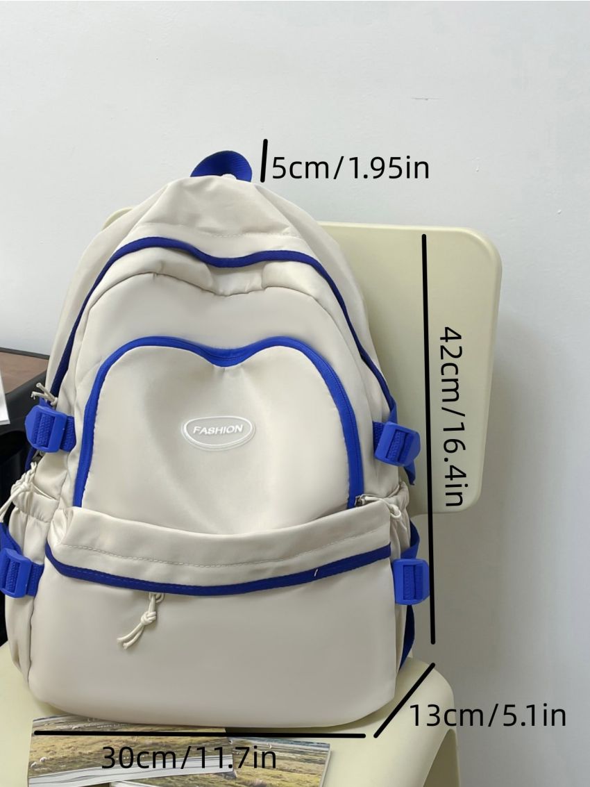 Colorblock Functional Backpack Letter Patch Decor Classic Backpack
