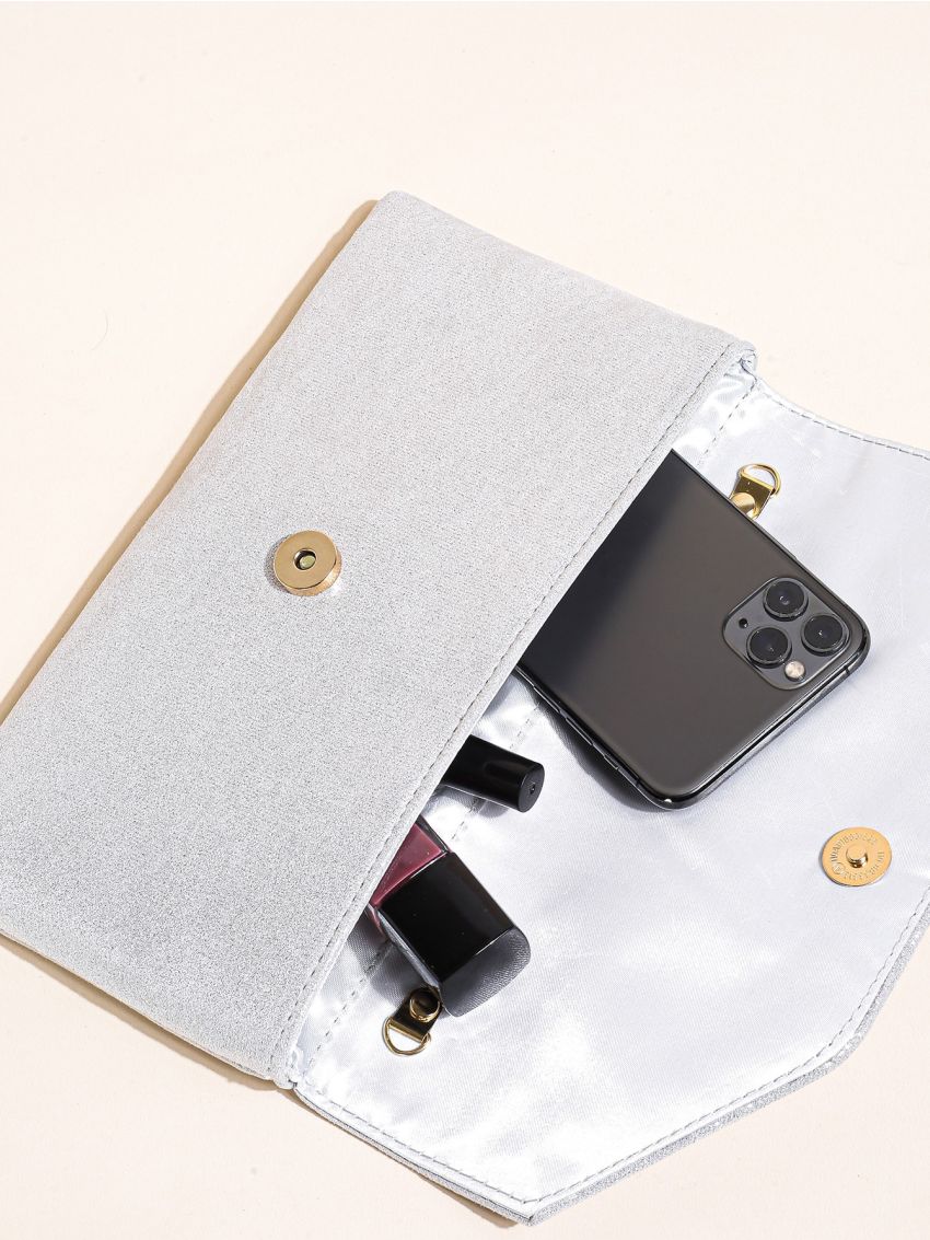 Silver Envelope Bag Chain Strap Evening Bag For Party