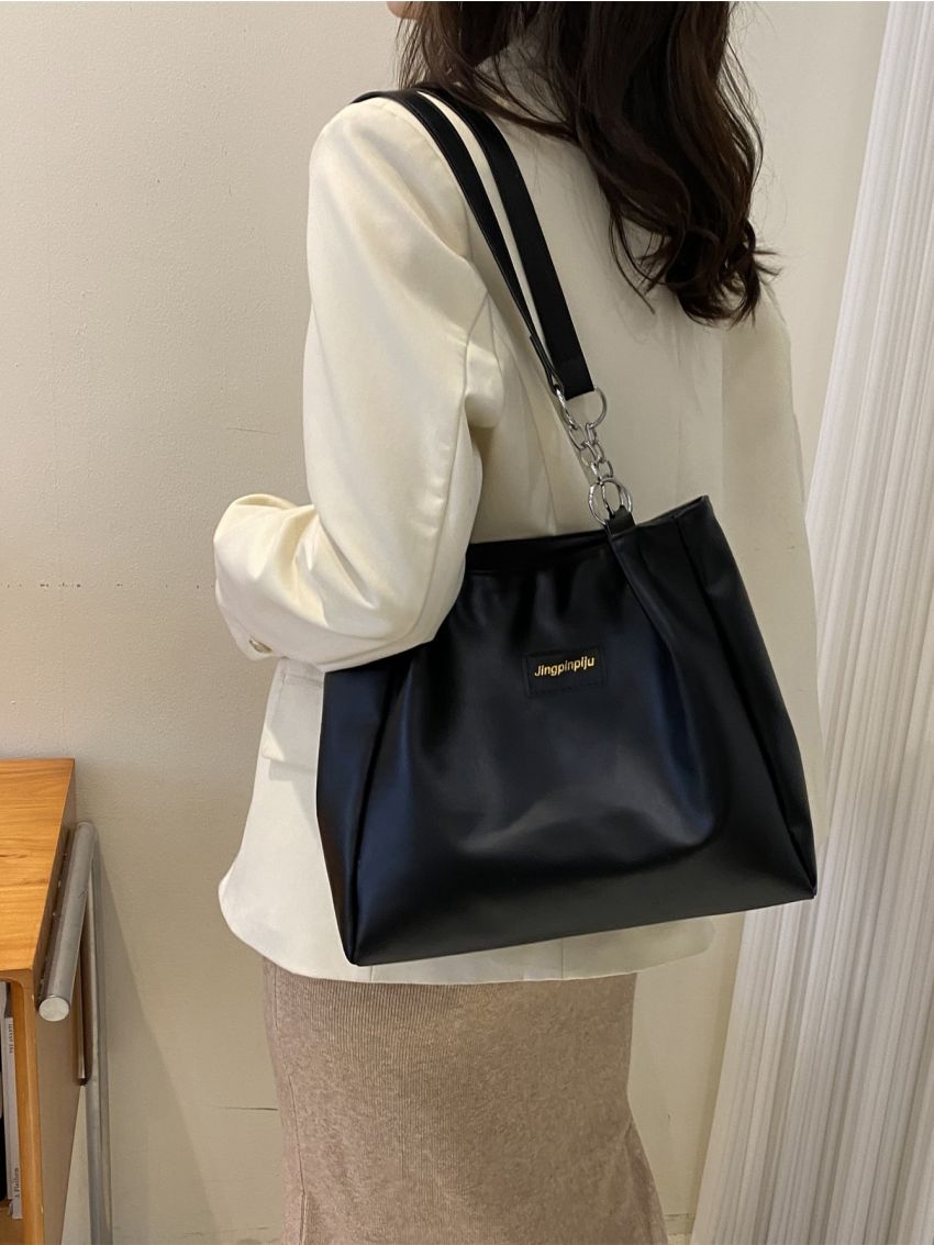 Letter Patch Shoulder Tote Bag Chain Strap Tote Bag For Daily