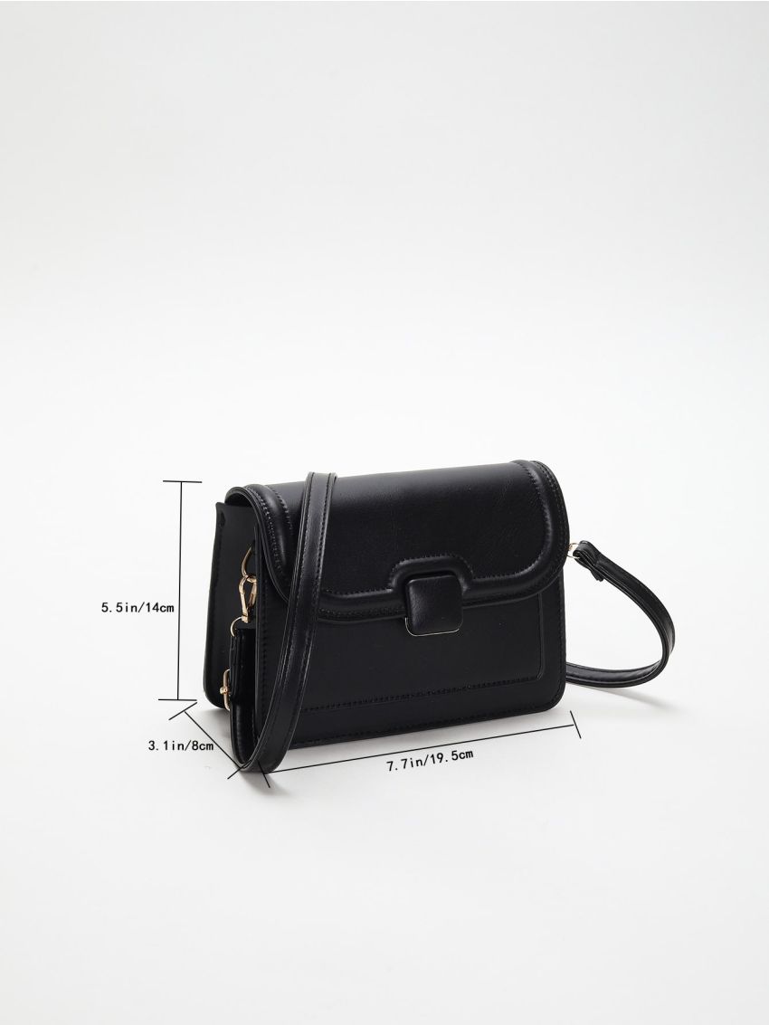 Mini Square Bag Fashionable Black Flap PU