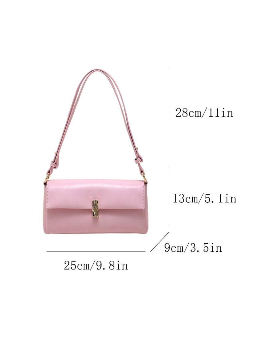 Pink Square Bag Metal Decor Flap Shoulder Bag For Daily