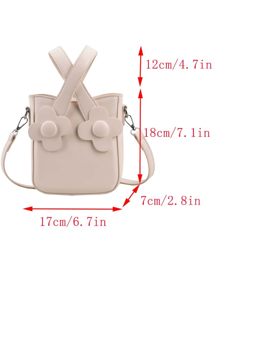 Mini White Bucket Bag Floral Decor Satchel Bag