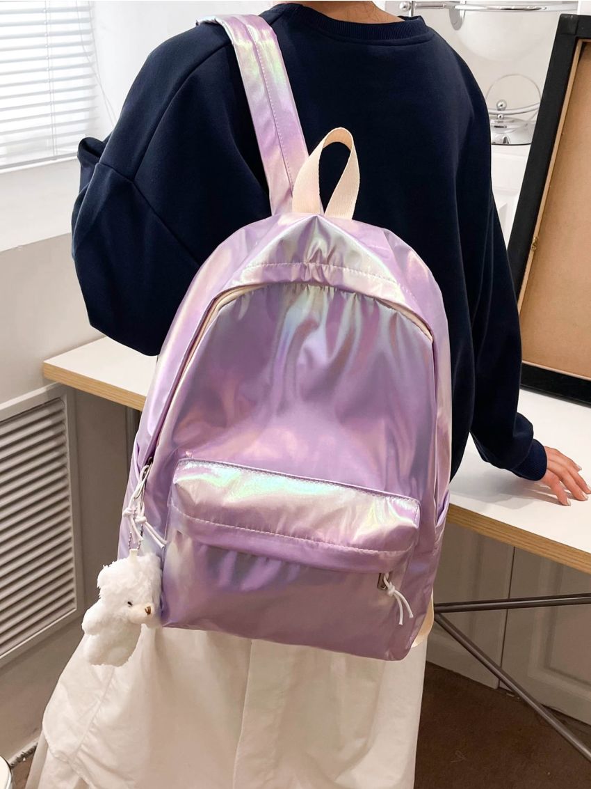 Large Classic Backpack Holographic With Cartoon Bag Charm