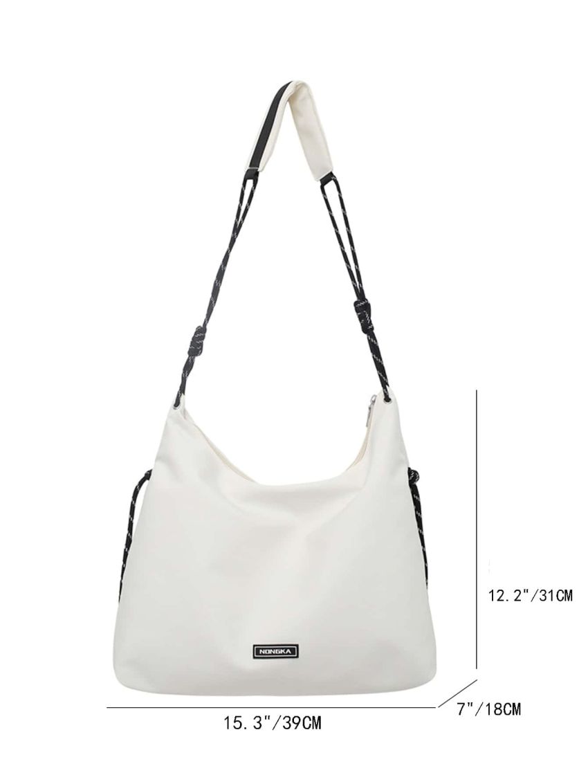 Letter Graphic Hobo Bag Large Capacity White