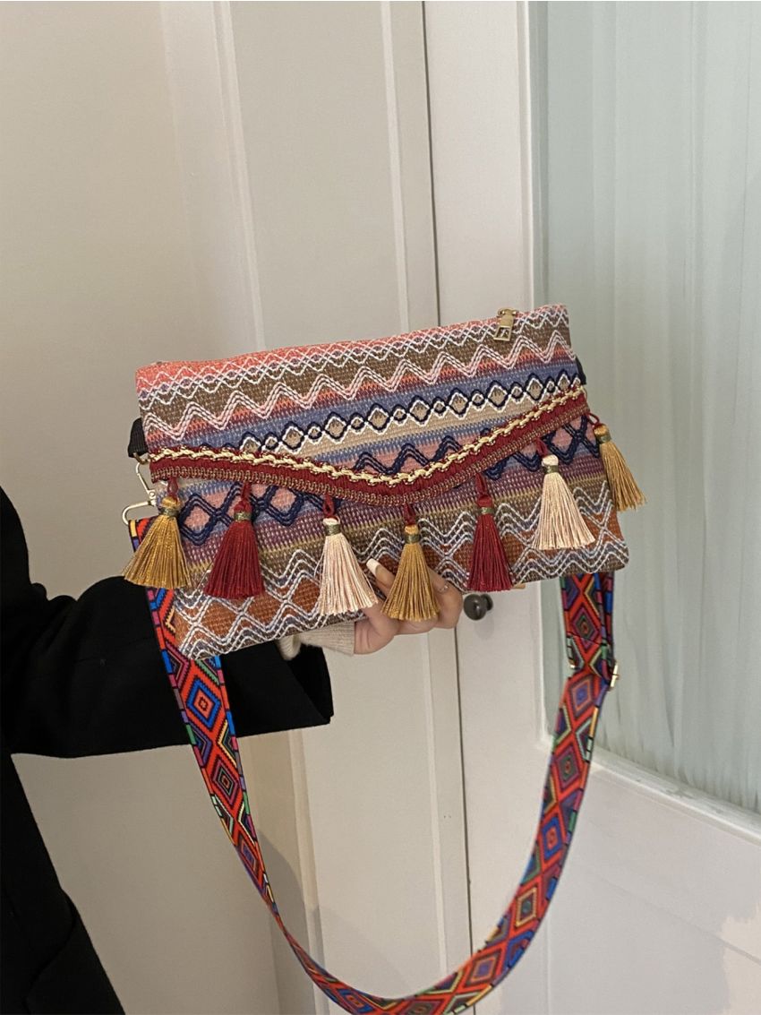 Geometric Pattern Envelope Bag Tassel Decor For Vacation
