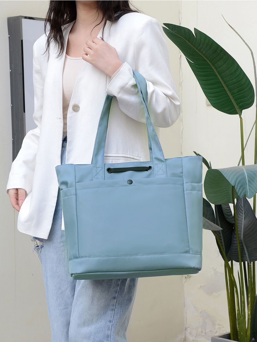 Pocket Front Shopper Bag Minimalist Blue