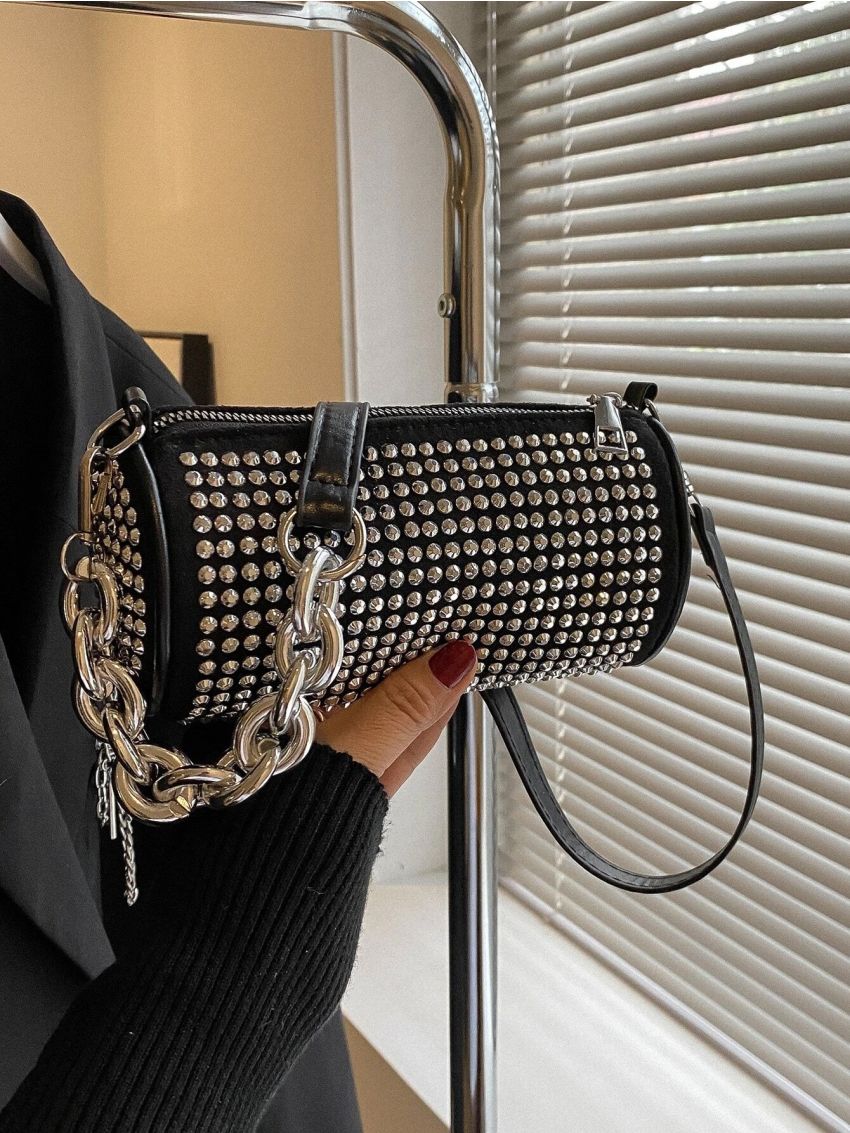Mini Studded Decor Bucket Bag Chain Strap
