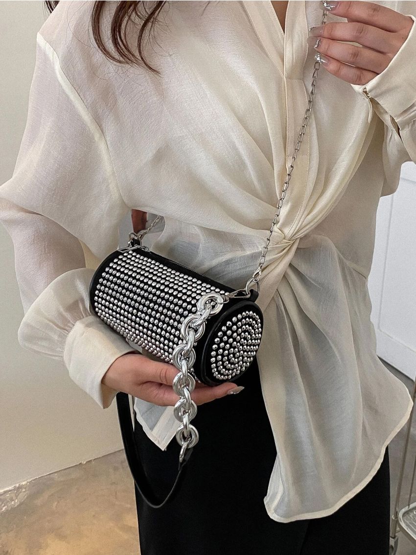 Mini Studded Decor Bucket Bag Chain Strap