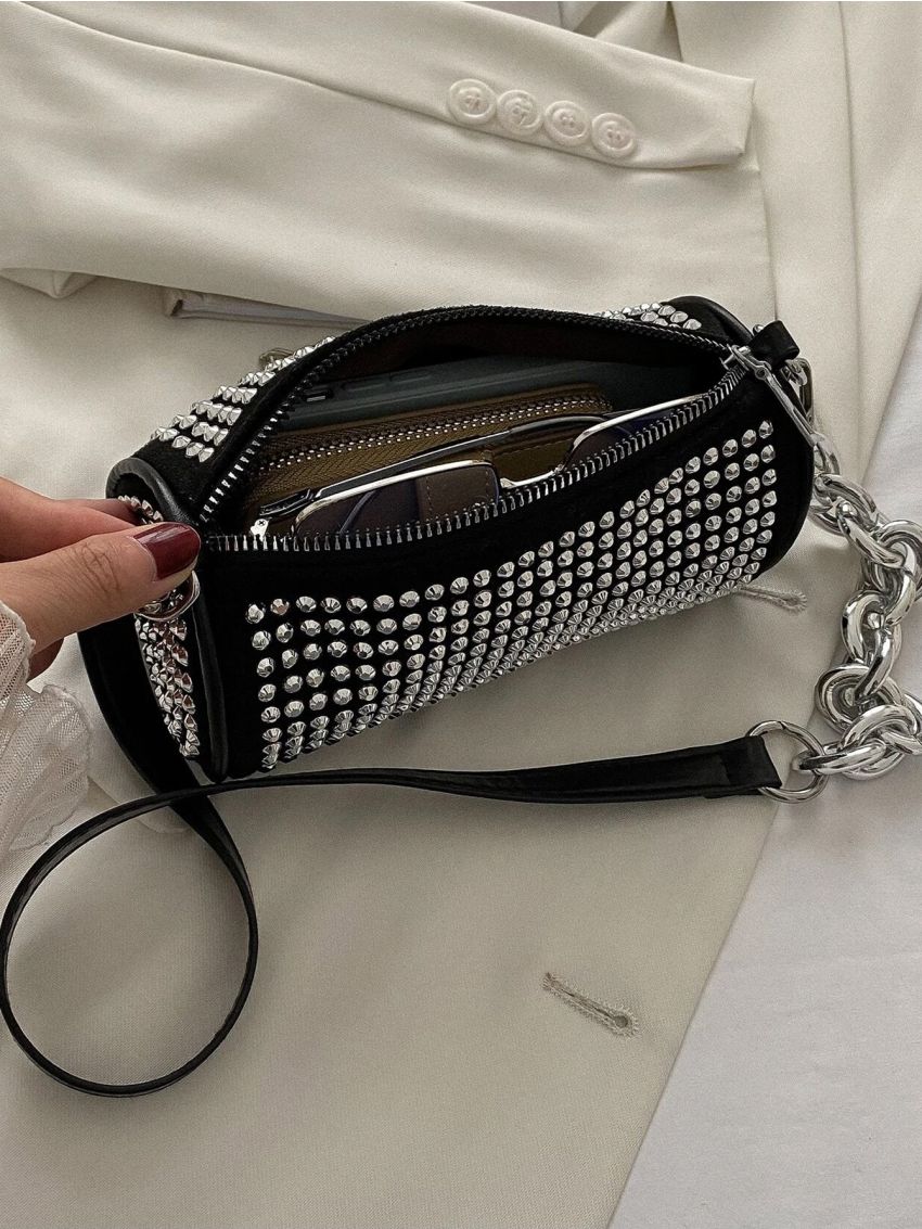 Mini Studded Decor Bucket Bag Chain Strap